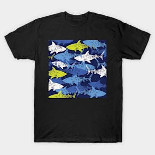 blue shark pattern T-Shirt